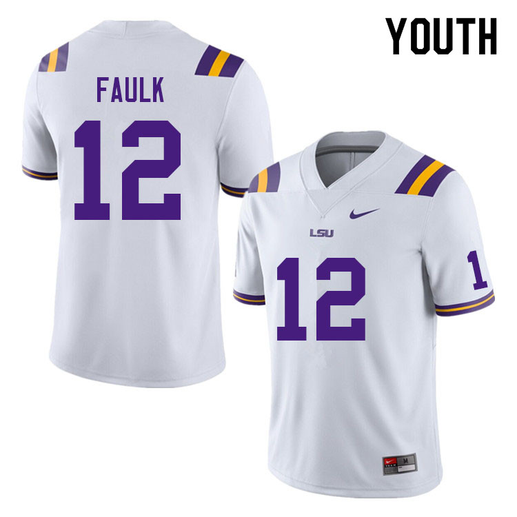 Youth #12 Tavion Faulk LSU Tigers College Football Jerseys Sale-White